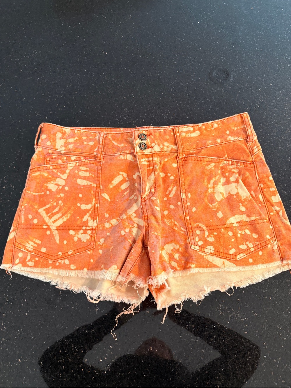 Pilcro Orange Bleach-Effect Denim Cutoff Shorts